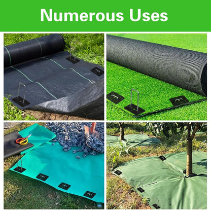 Bakulyor 50 Pcs Landscape Staples + 50 Pcs Gasket, 6 Inch Garden Stakes Staples 11 Gauge U Shaped