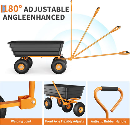 6 Cu.Ft. 1200Lbs Garden Cart Dump Wagon, Heavy-Duty 4 Wheel Wheelbarrow Yard Cart with 13-Inch