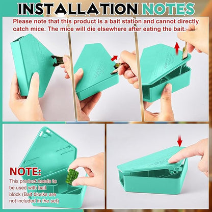 Qualirey 36 Pcs Mice Station with Key Triangle Bait Station Reusable Rodent Trap Bait Box, Keeps