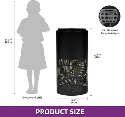 23.6" H Modern Metal Cutout Geometric Patterns Outdoor Water Fountain with LED Lights, Black Bird