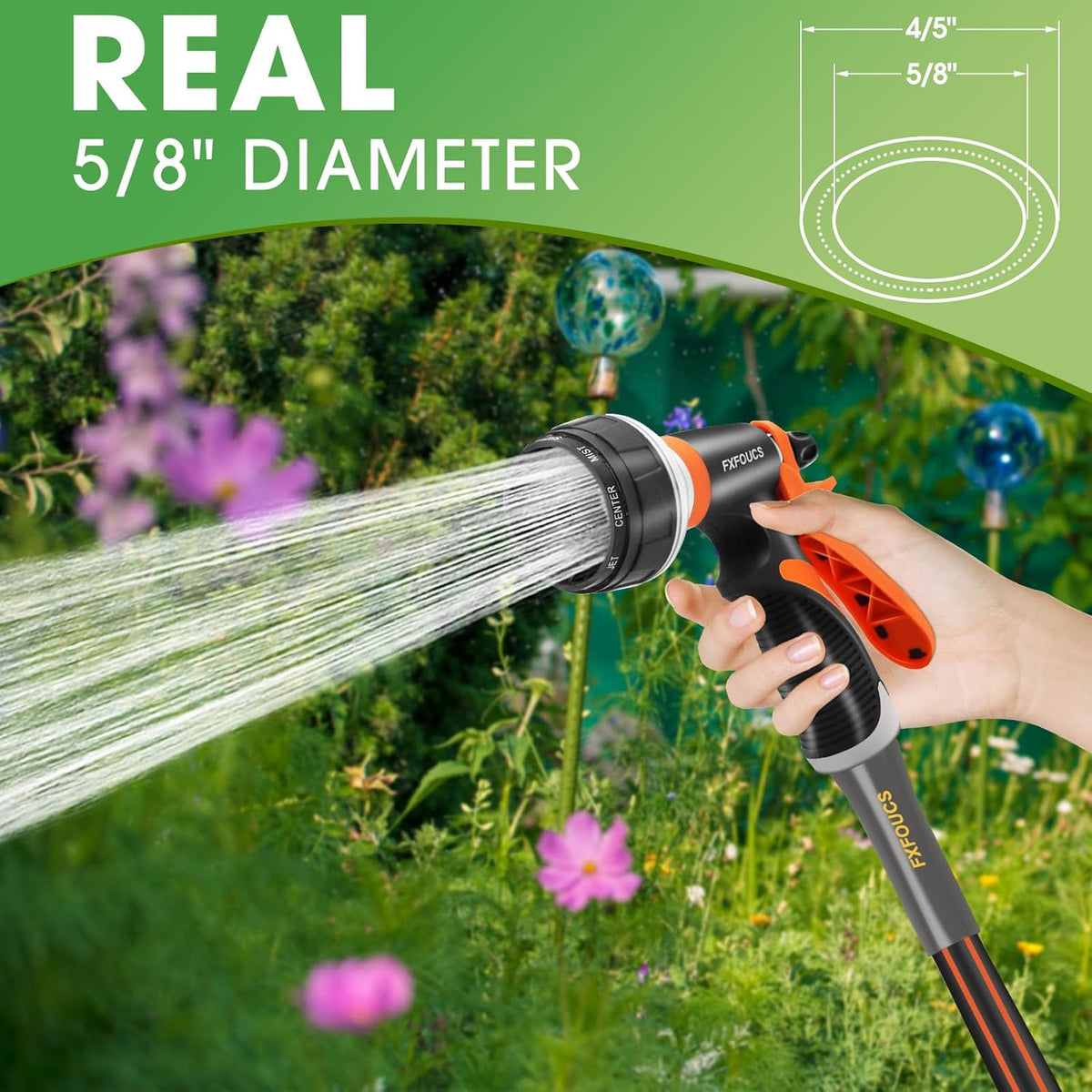 Heavy Duty Garden Hose – 5/8 Inch Flexible, Lightweight Hybrid Hose with 600 PSI Burst Pressure