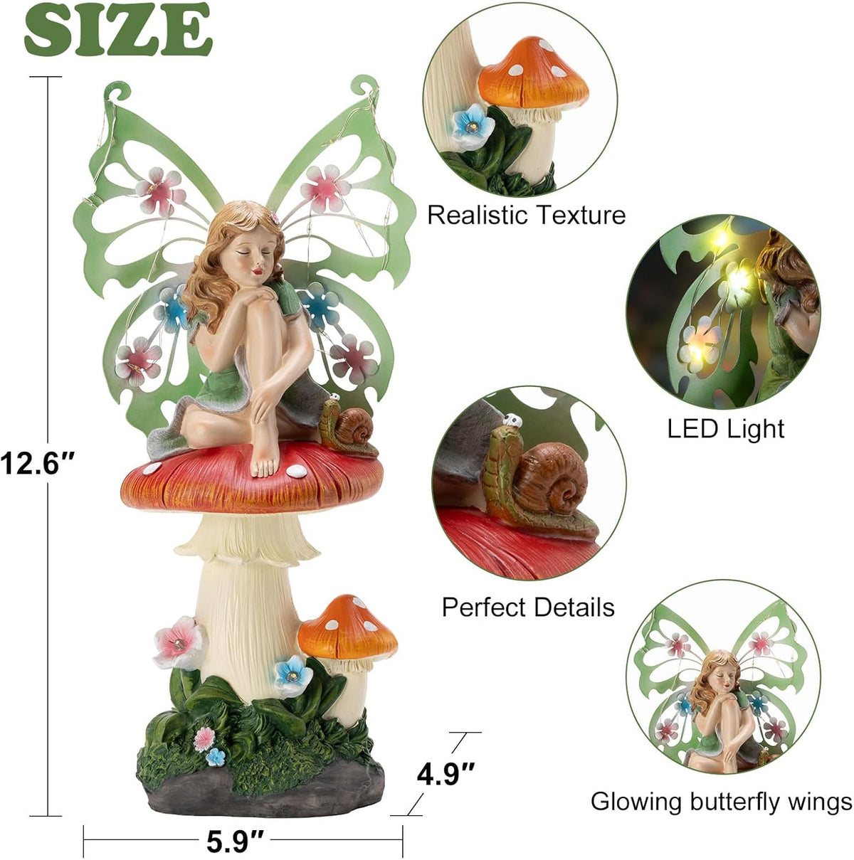 Solar Fairy Garden Decor Flower Fairies Mushroom Figurines with Snail Decor Gifts for Women Mom