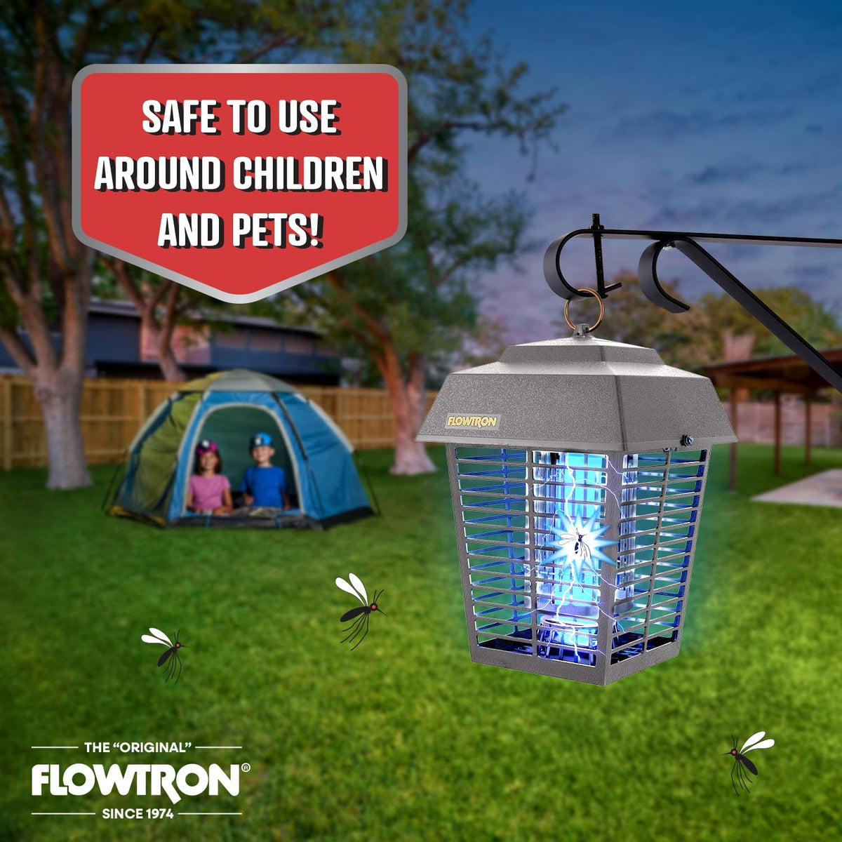 Flowtron Electric Bug Zapper 1/2 Acre Outdoor Insect Control with Dual Lure Method, 15W UV Light &