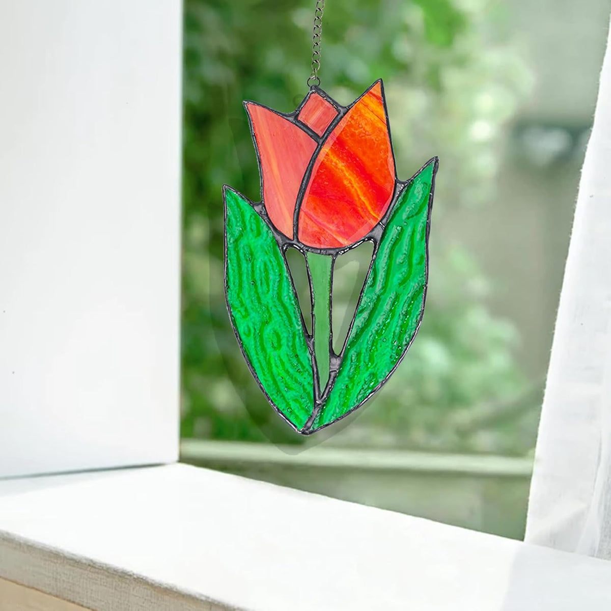 Tulip Stained Glass Window Hanging Suncatcher Handmade Flower Plant Stained Glass Sun Catchers