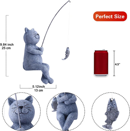 Goodeco Fishing Cat Garden Statue – 10" Little Cat Fisher for Garden Pond Decor, Poolside Statue