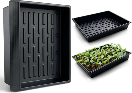 Seed Starter Tray, 10 Packs Plant Tray, Durable Plastic Growing Trays, Stackable Seedling Starter