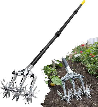 Colwelt Rotary Cultivator Garden Tool 61’’, Hand Tiller Garden Tool with Detachable Aluminum Tines