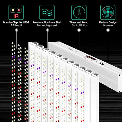 SZHLUX 500W LED Grow Light 4x4/5x5ft with Timer and Temp Control, Full Spectrum Grow Lamp with 1056