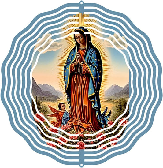 Virgin Mary Prayer Wind Spinner, Metal Wind Spinners Outdoor Indoor,Virgin Mary Hanging Garden