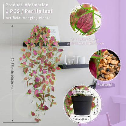 LOYWREE 2 Pack Artificial Purple Ivy Hanging Vine Plants - Small Potted Long Trailing Cascading