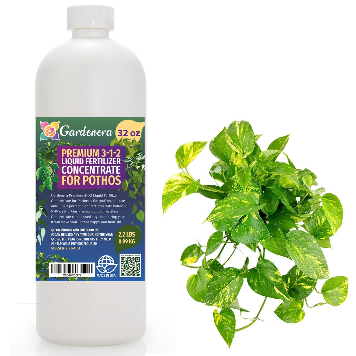Gardenera Premium Liquid Pothos Fertilizer - 3-1-2 Concentrate for Indoor Plants and Flowers - 32oz