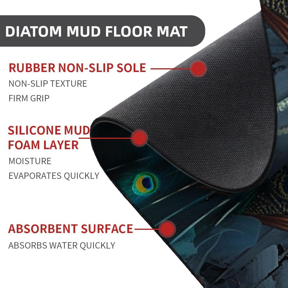 Bath Mat-Bathroom Rug，Three Peacocks-Absorbent Non Slip Quick Dry Stain Resistant Easy to Clean