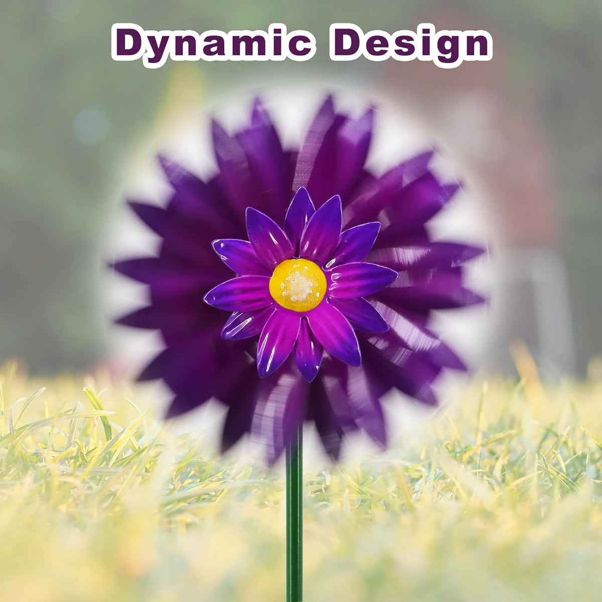 Metal Flower Wind Spinner Garden Lawn Stakes Yard Art, 27inch Lawn Windmill Ornaments Outside