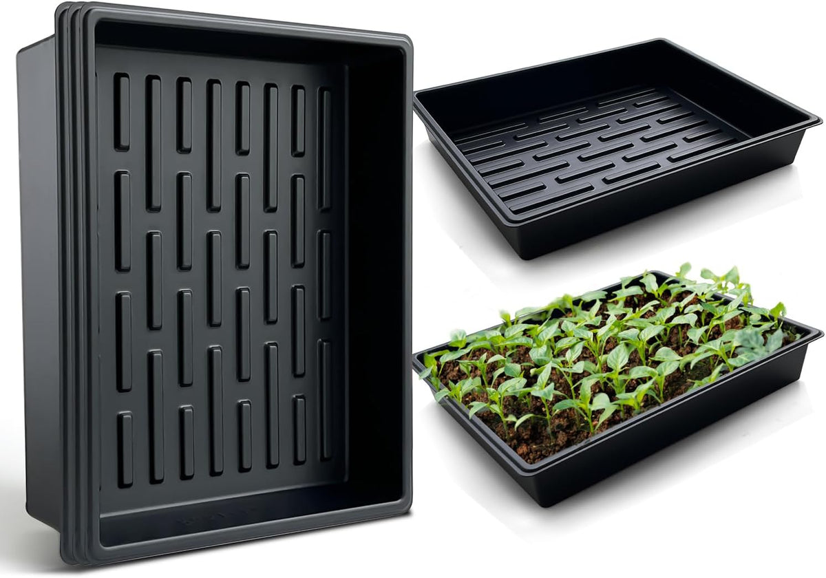 Seed Starter Tray, 5 Packs Plant Tray, Durable Plastic Growing Trays, Stackable Seedling Starter