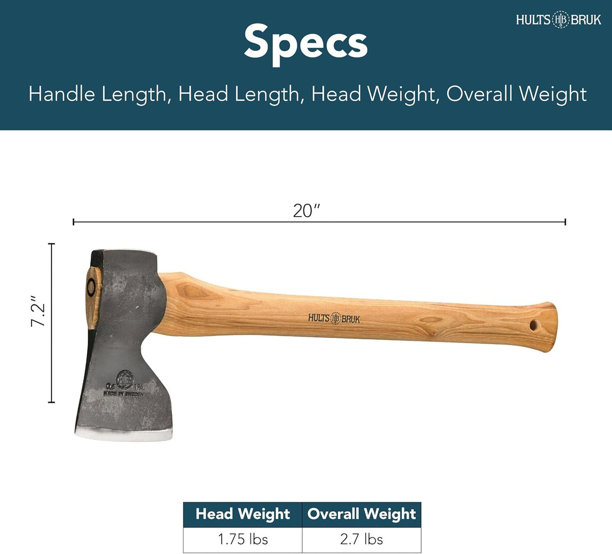 Hults Bruk 840732 Tibro Carpenter Axe - 1.75 lb Head, 20" Handle