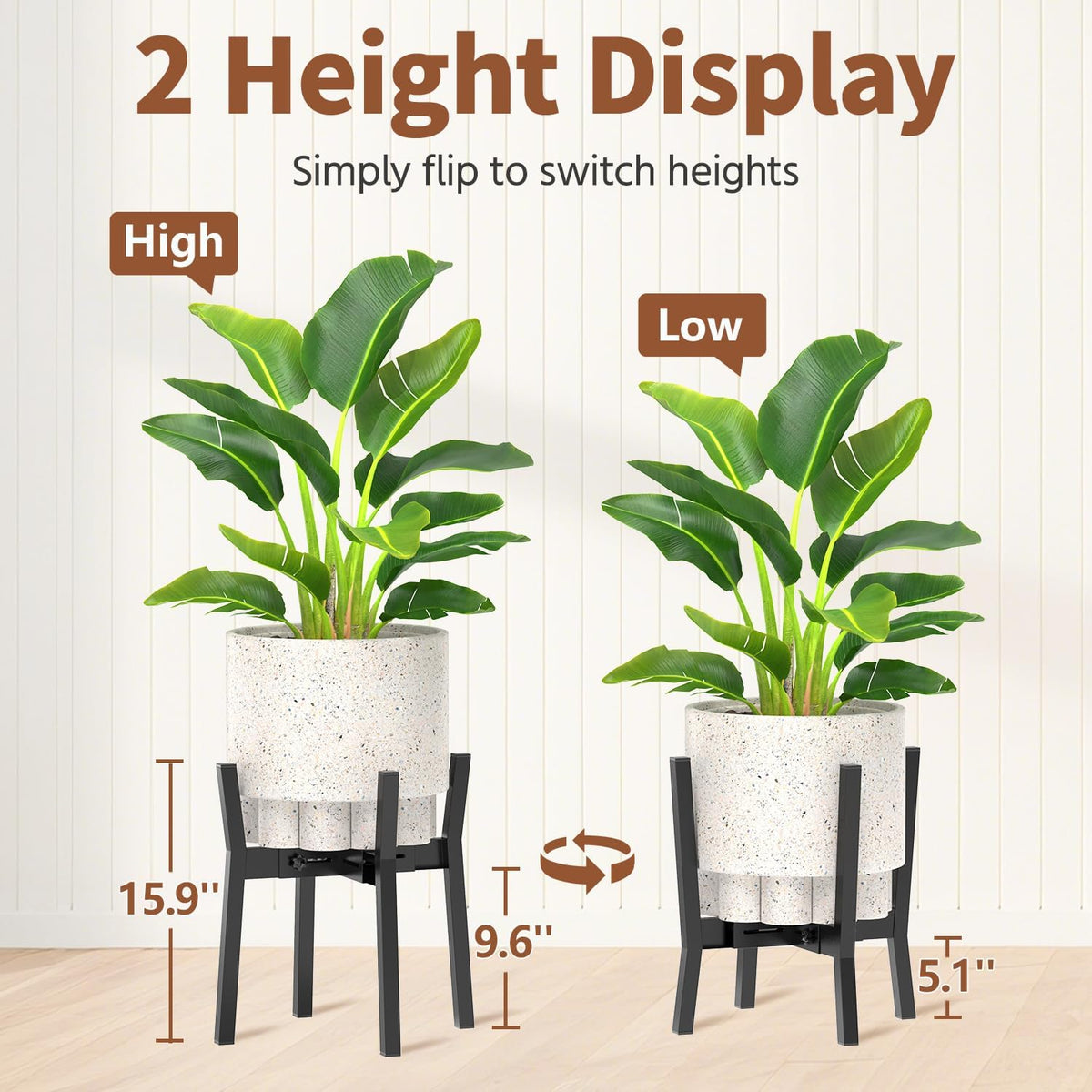 LASZOLA Black Adjustable Plant Stand for Single Large Outdoor Indoor Planters, Heavy Duty Metal