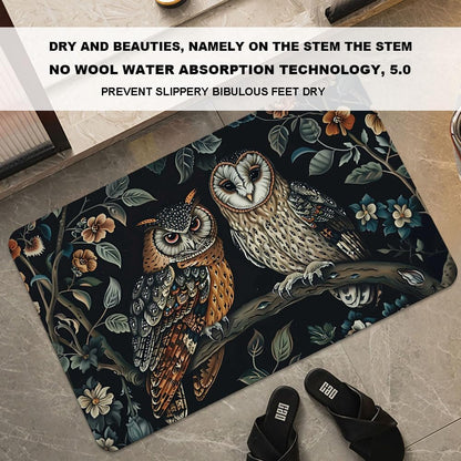 Bath Mat-Bathroom Rug，Two Owls-Absorbent Non Slip Quick Dry Stain Resistant Easy to Clean Care