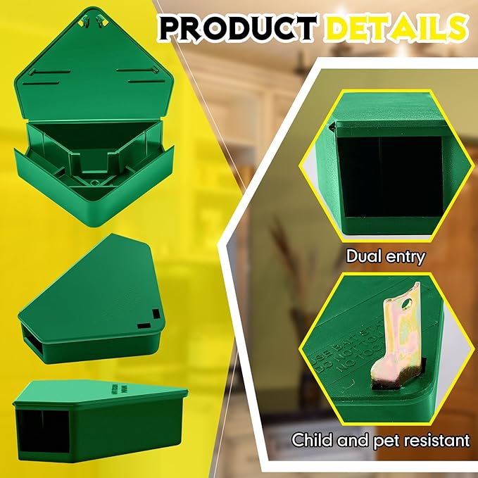 Qualirey 24 Pcs Mice Station with Key Triangle Bait Station Reusable Rodent Trap Bait Box, Keeps