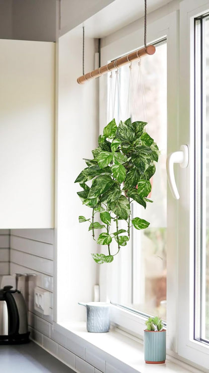 Hollyone Artificial Pothos Hanging Plants 25" Fake Ivy Vine Faux Ivy Pothos Leaves Hanging Plant