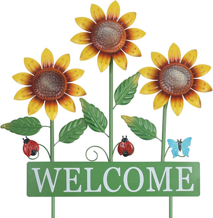hogardeck Garden Decor for Outside, Metal Sunflower Butterfly Decorative Garden Stakes for Spring