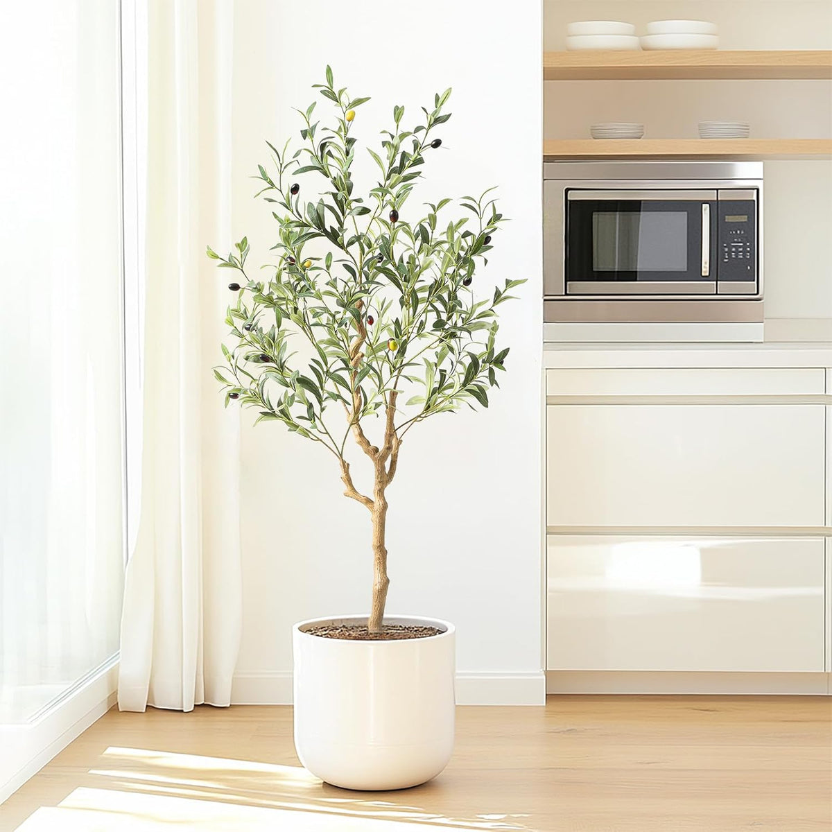 Tall Faux Olive Tree，4Ft(48in) Realistic Texture Potted Silk Artificial Olive Tree， Fake Olive