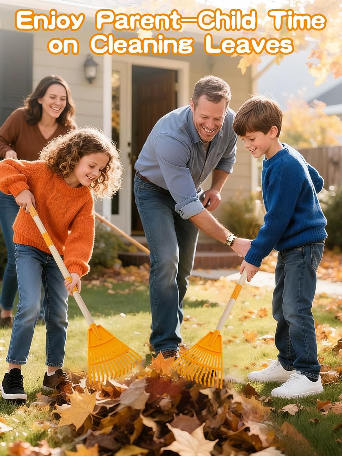 Acostop 2 Pcs Kids Rakes with Wood Handle - 34" Lightweight Plastic Garden Rake for Leaves, Safe to