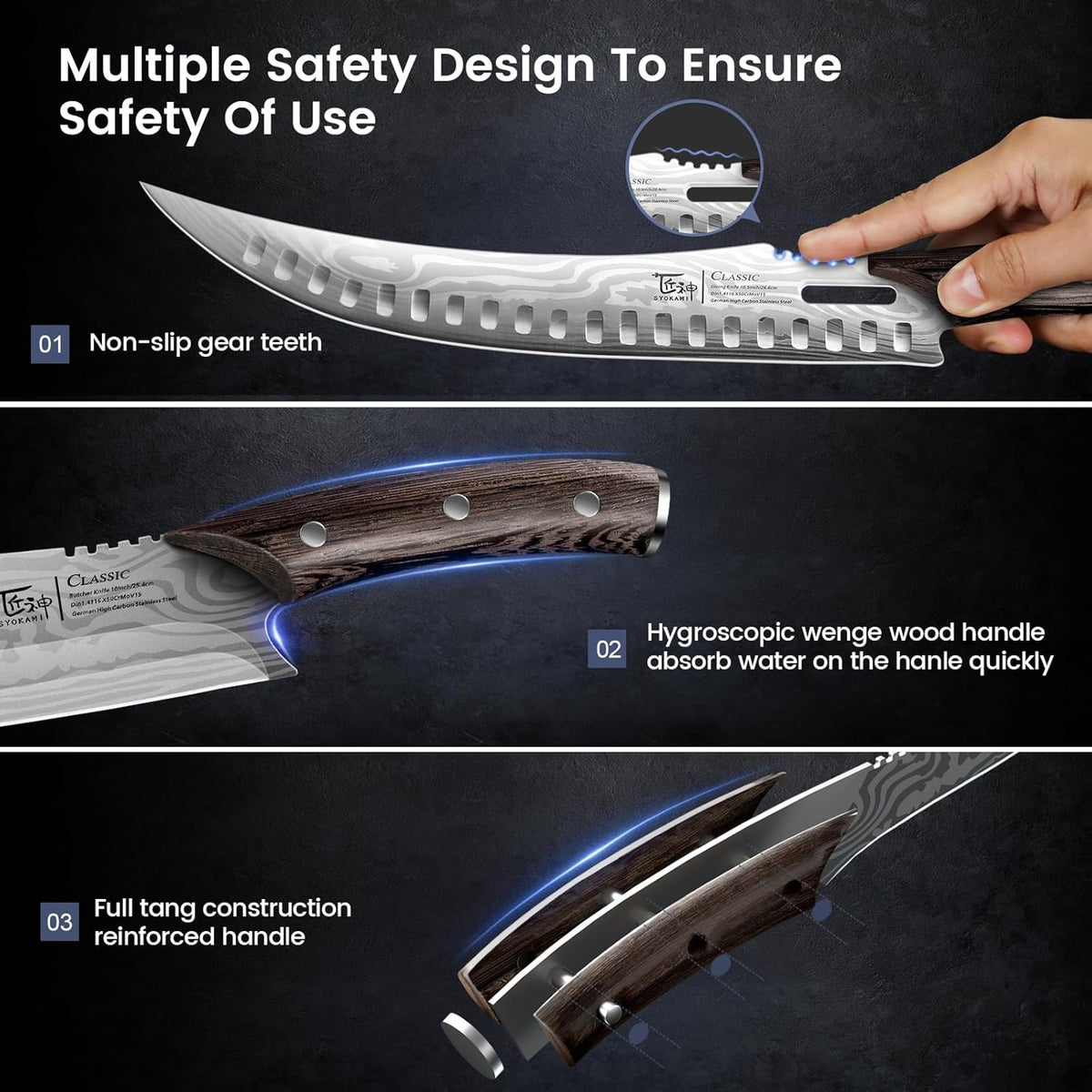 Butcher Knife Set, 3 PCS Kitchen Knives Set for Cutting, Meat Cleaver Chef Knife Set, Japanese