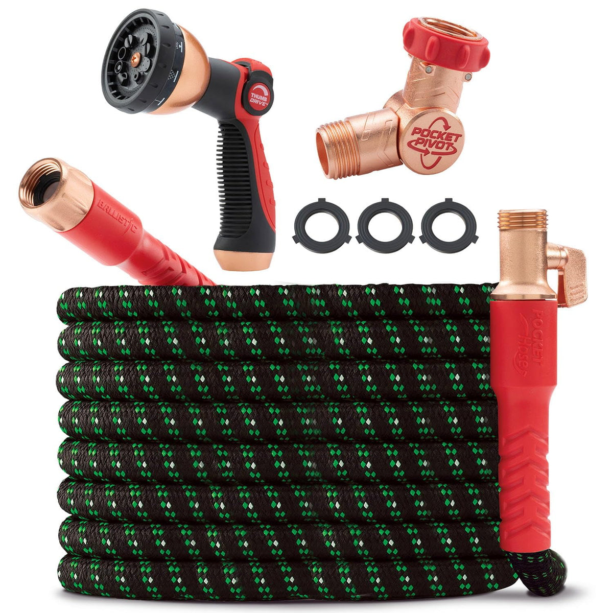 Pocket Hose Ballistic Double UV Edition 100 FT Expandable Garden Hose w/Pocket Pivot Swivel