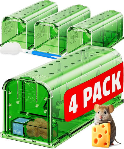 Motel Mouse Humane Mouse Traps No Kill Live Catch and Release 4 Pack - Reusable, Easy to Use &
