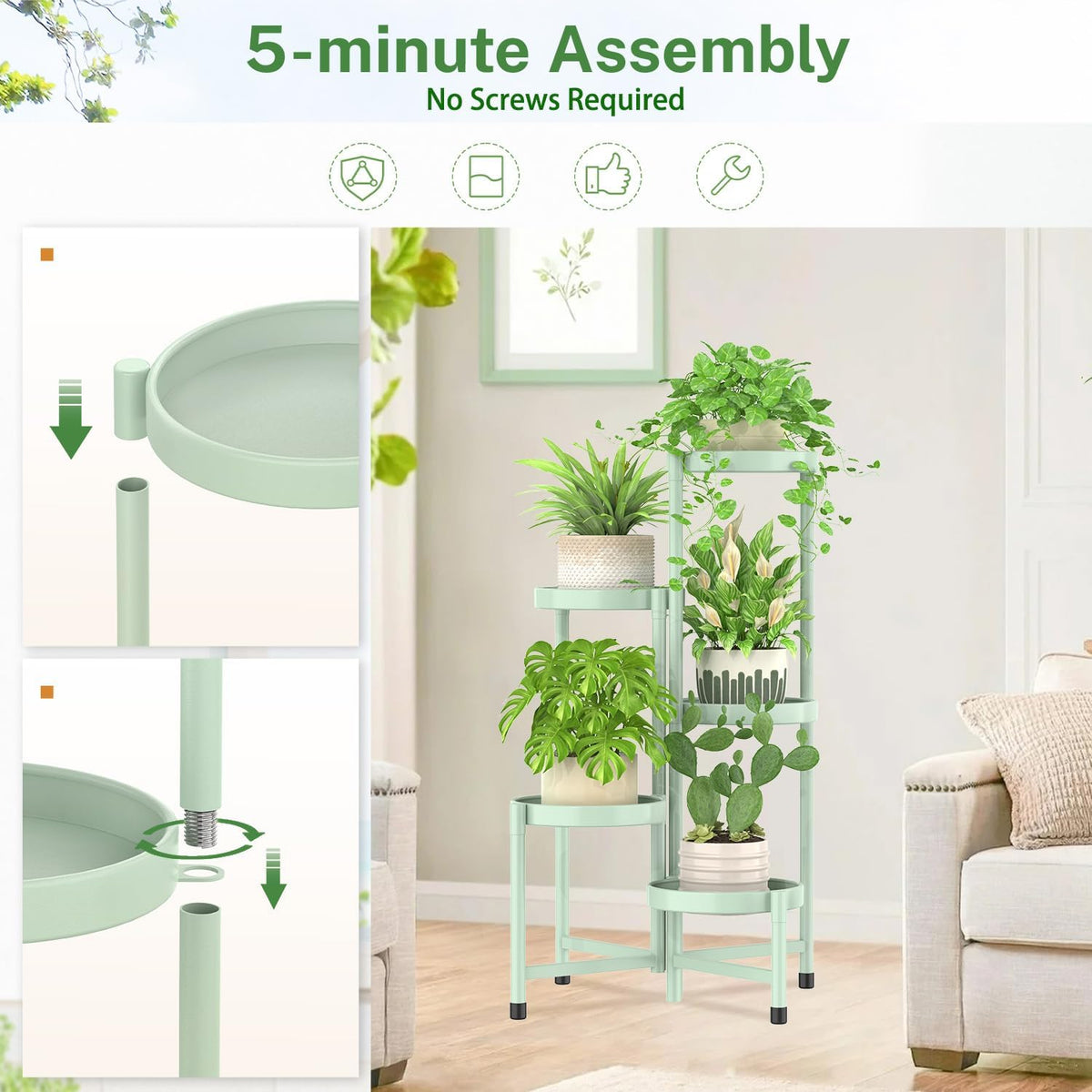 iDavosic.ly Plant Stand Indoor Outdoor, 5 Tier Corner Metal Flower Display Holder Shelf, Folding