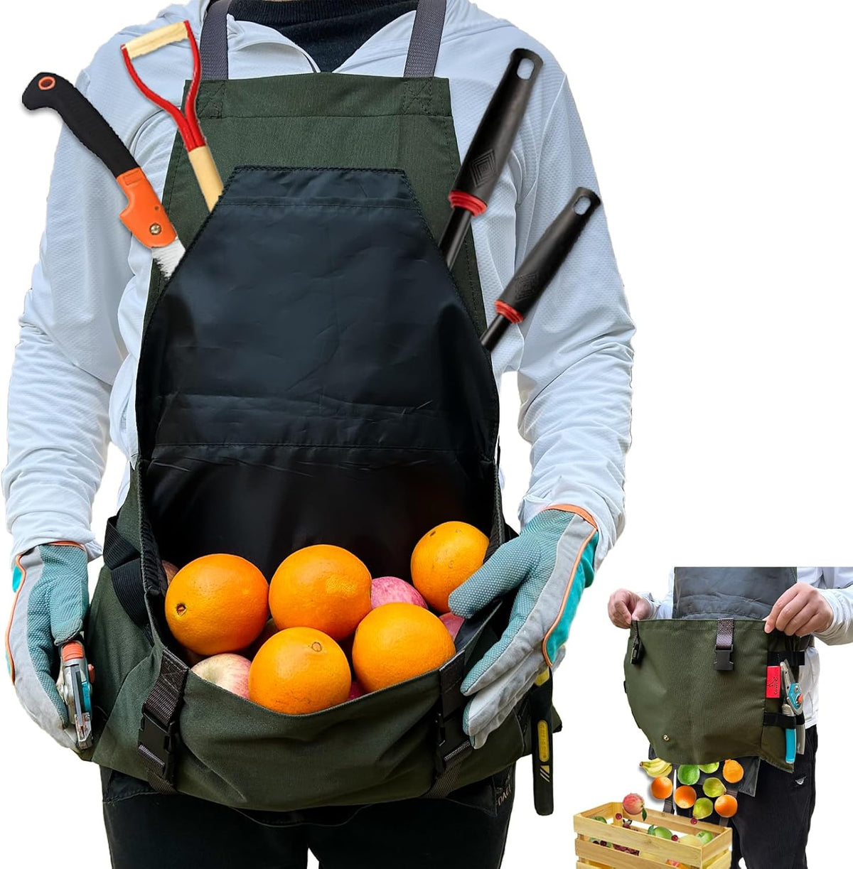 Extra Size Gardening Apron Waterproof Cross Back Apron Women, 600D Polyester Heavy Duty Men Apron