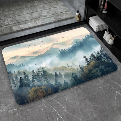 Bath Mat-Bathroom Rug，Beautiful Misty Forest-Absorbent Non Slip Quick Dry Stain Resistant Easy to