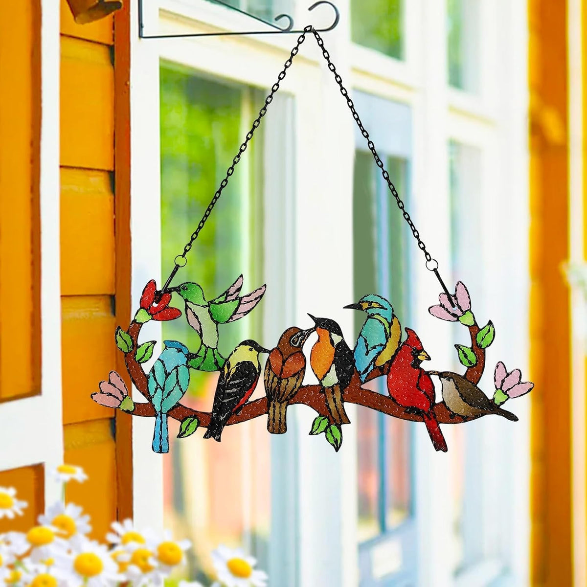 Huray Rayho Birds On Branch Stained Glass Suncatcher Cardinal Hummingbird Kingfisher Double Side