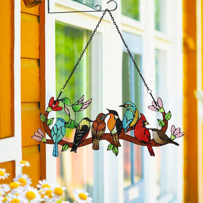 Huray Rayho Birds On Branch Stained Glass Suncatcher Cardinal Hummingbird Kingfisher Double Side