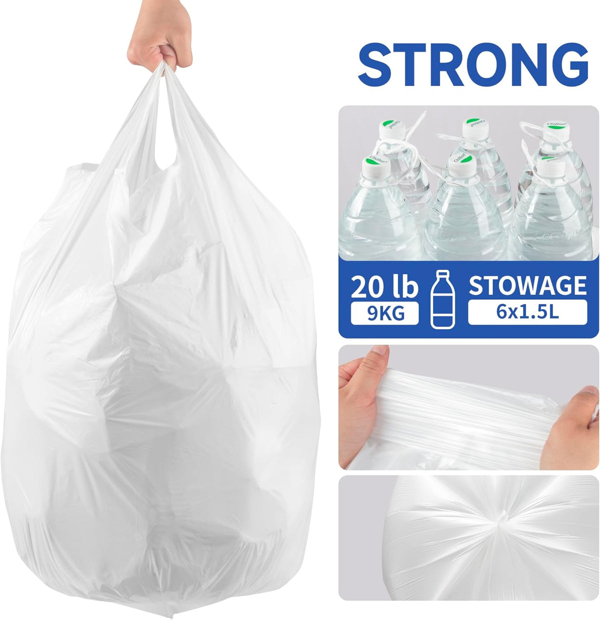 Small Trash Bags with Handles 13 Gallon 20 Count White - Ocean Plastic Upcycling - Plastic Garbage