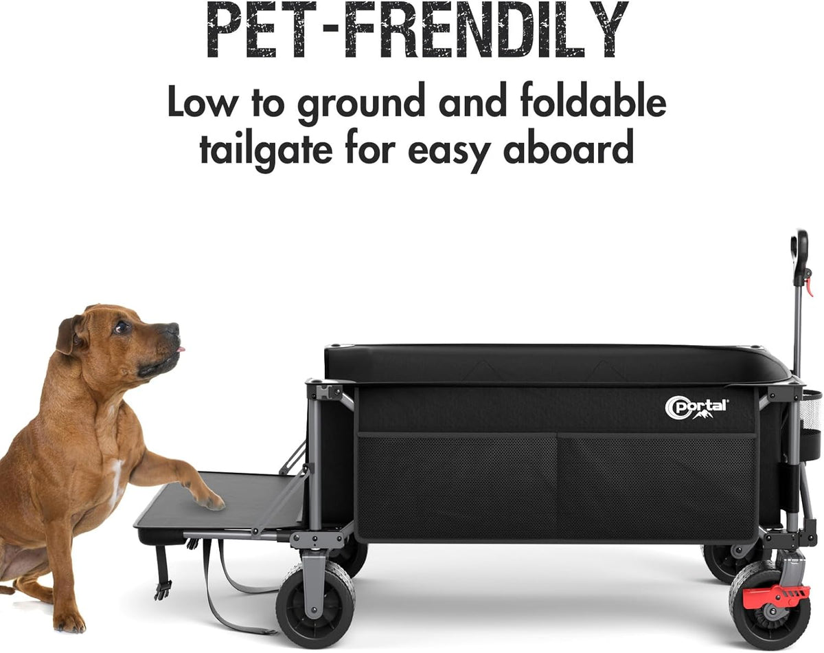 Portal 26" Extra Wide 55" Long Foldable Wagon with Tailgate, Large 600L Collapsible Wagon with