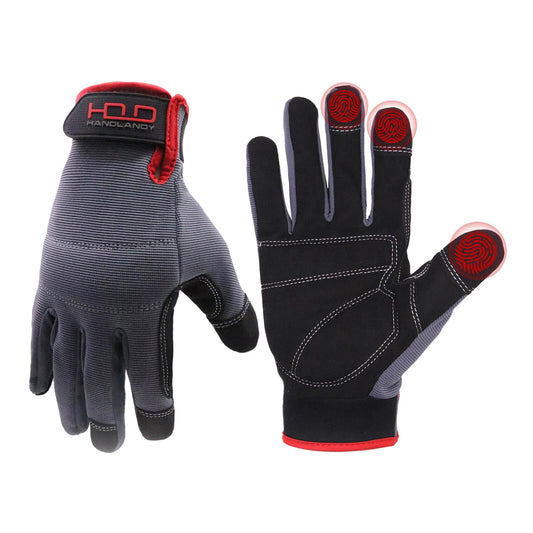 HANDLANDY Mens Work Gloves Touch screen, Synthetic Leather Utility Gloves, Flexible Breathable Fit