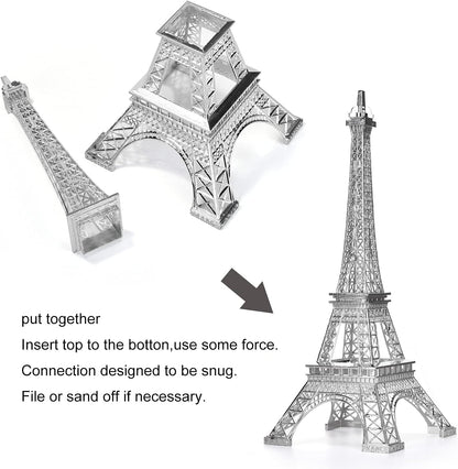 ESHATO Silver Metal Eiffel Tower Statue, 10inch Decorative Figurine Replica Stand Holder for Cake