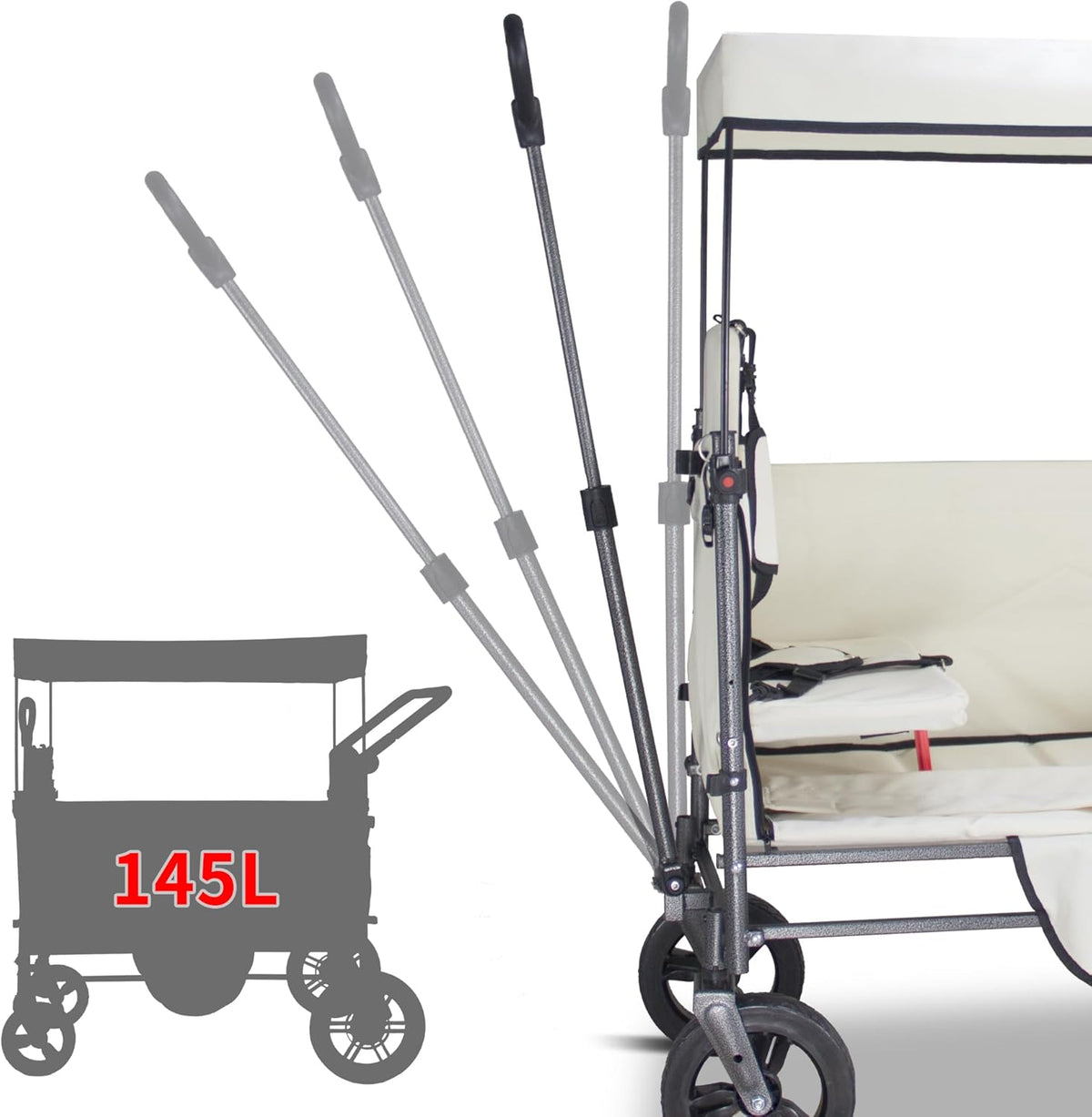 TMZ Collapsible Wagon Cart with Side-Opening Seat Conversion Design, Foldable Utility Wagon with 2