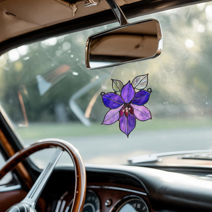 Purple Clematis Acrylic Suncatcher Stained Glass Effect Window Car Hanging Christmas Ornament