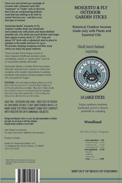 Nantucket Spider Mosquito Repellent Sticks 14 Pack and Holder | Repels Mosquitoes & Flies | Slate