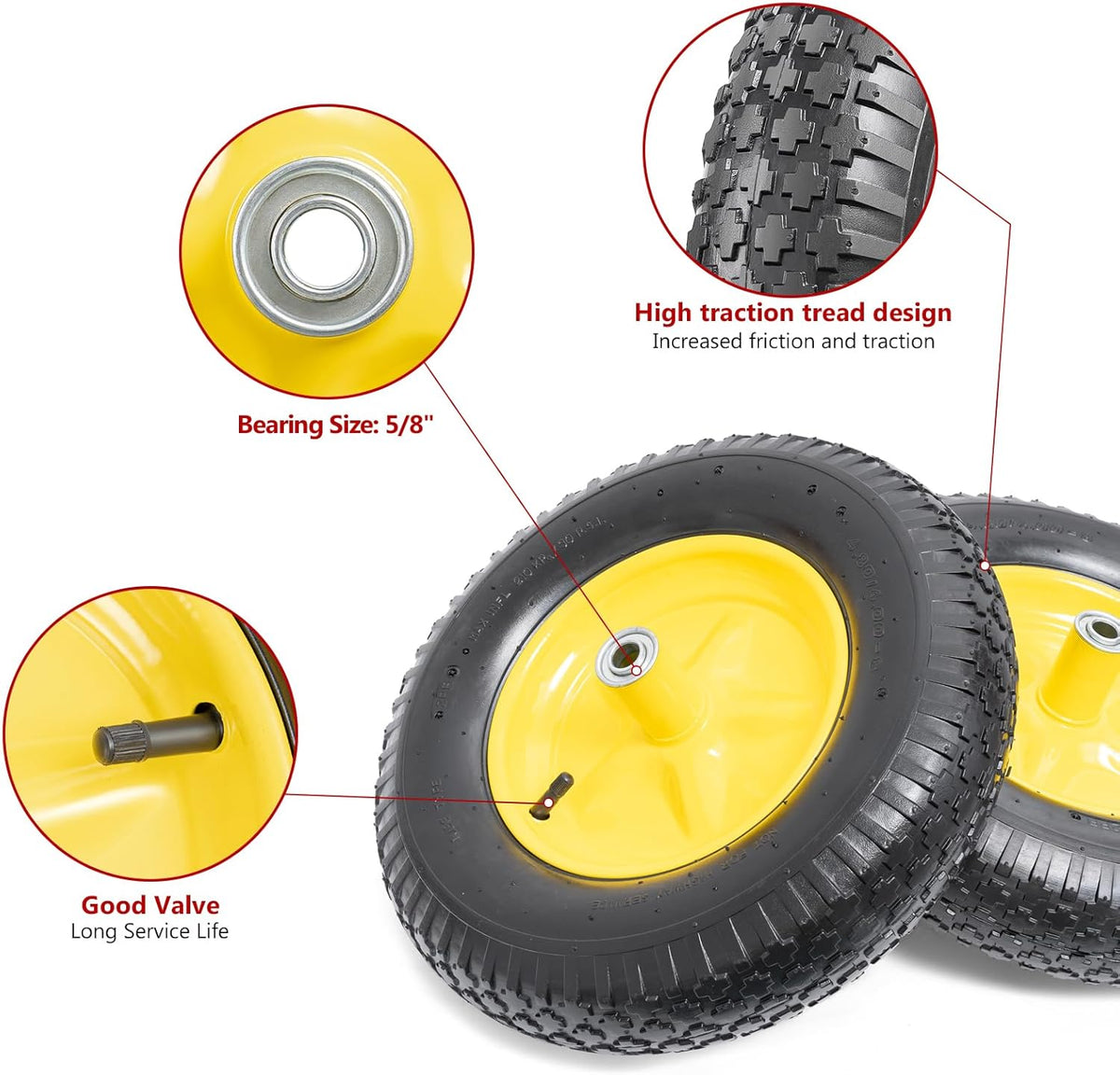4.80/4.00-8 Tires and Wheels, Replacement Pneumatic Tires 15-Inch Wheel with 5/8" Bearings