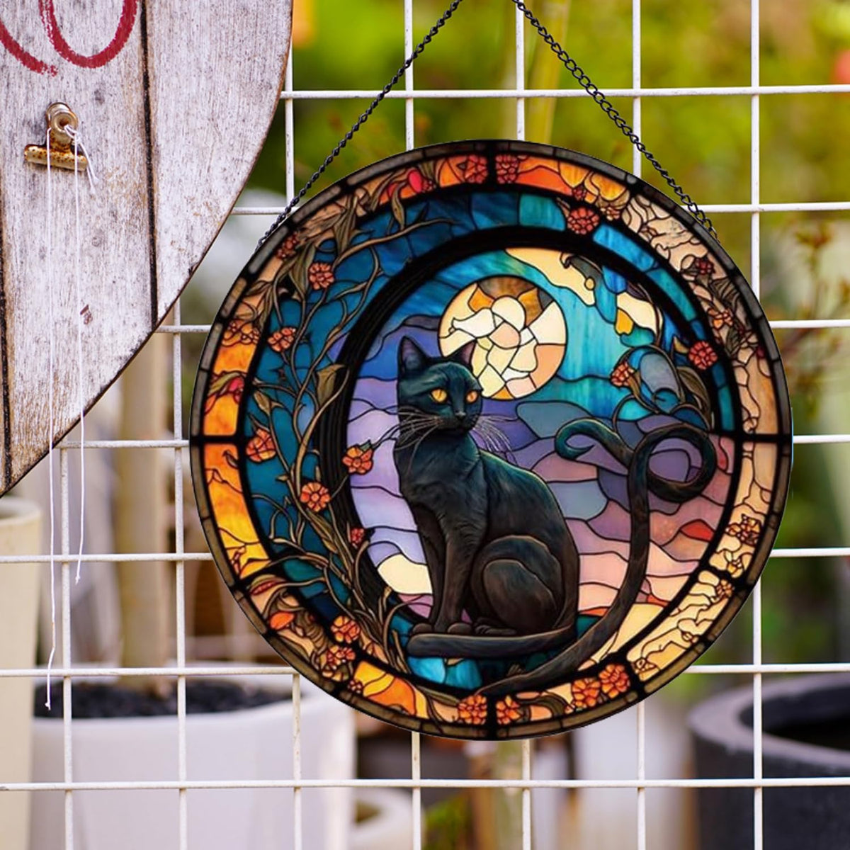 Black Cat Stained Glass Window Hangings,Suncatcher Stained Glass for Windows for Cat