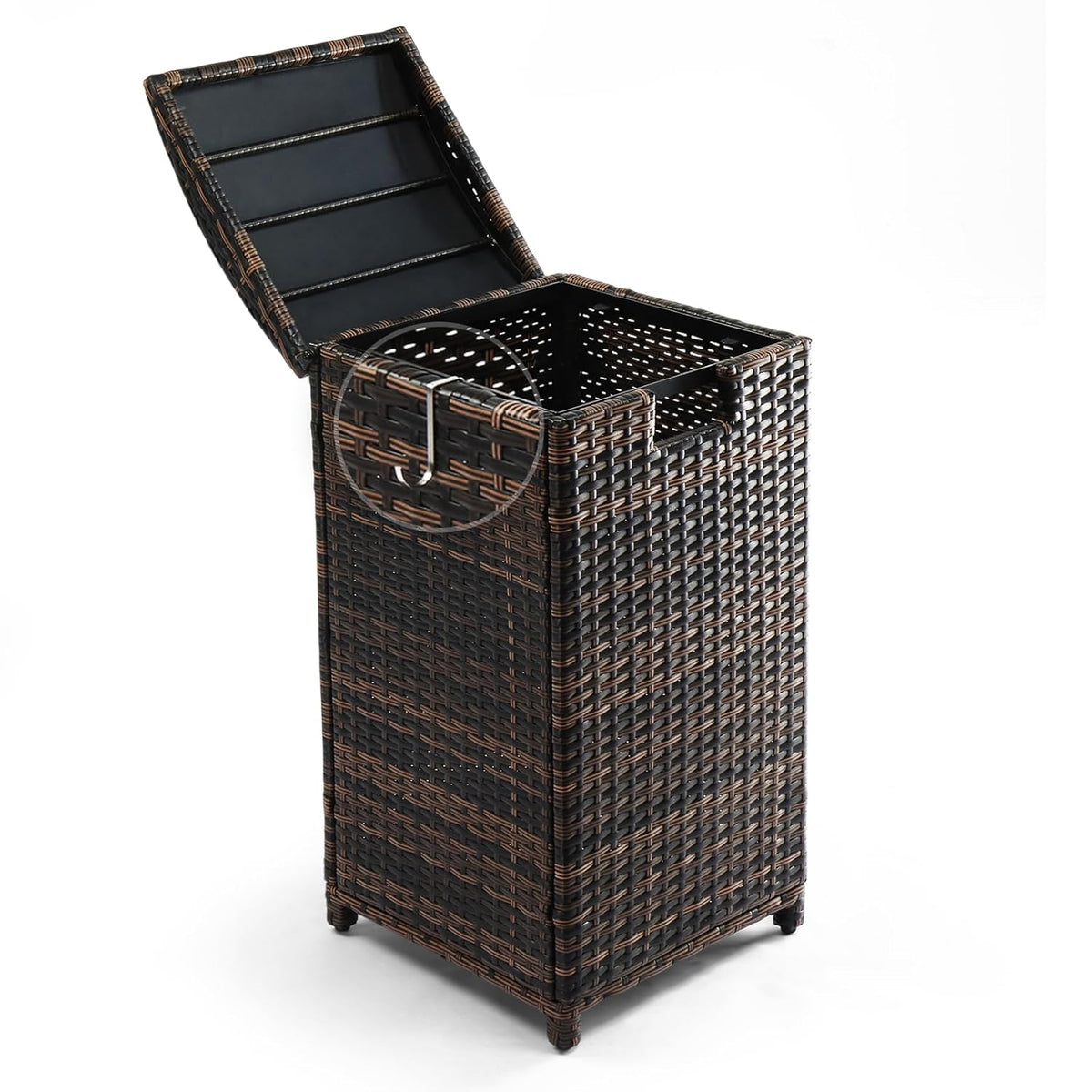 VINGLI 33 Gallon Outdoor Trash Can with Convenient Lid, Rattan Garbage Container with Side Hook