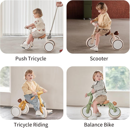 4-in-1 Toddler Tricycle with Adjustable Push Handle for 1-4 Year Old,Birthday Gift and Toy for Boys