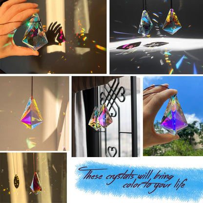 2PCS 5" Large Crystal Sun Catcher Prisms, STINO Hanging Suncatchers with Glass Prism, Rainbow Maker