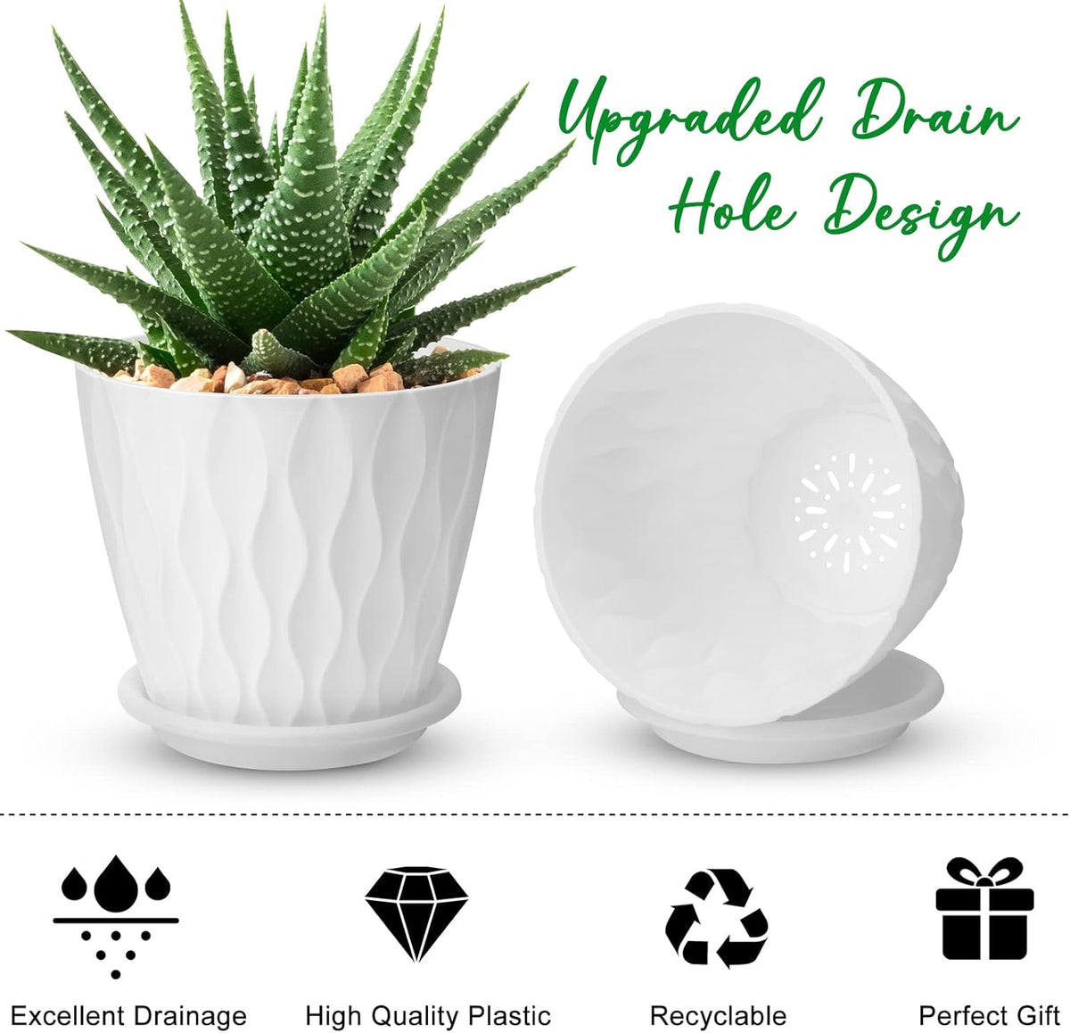 6 inch Plant Pots, 5 Pack Flower Pots Outdoor Indoor, Planters with Drainage Hole and Tray