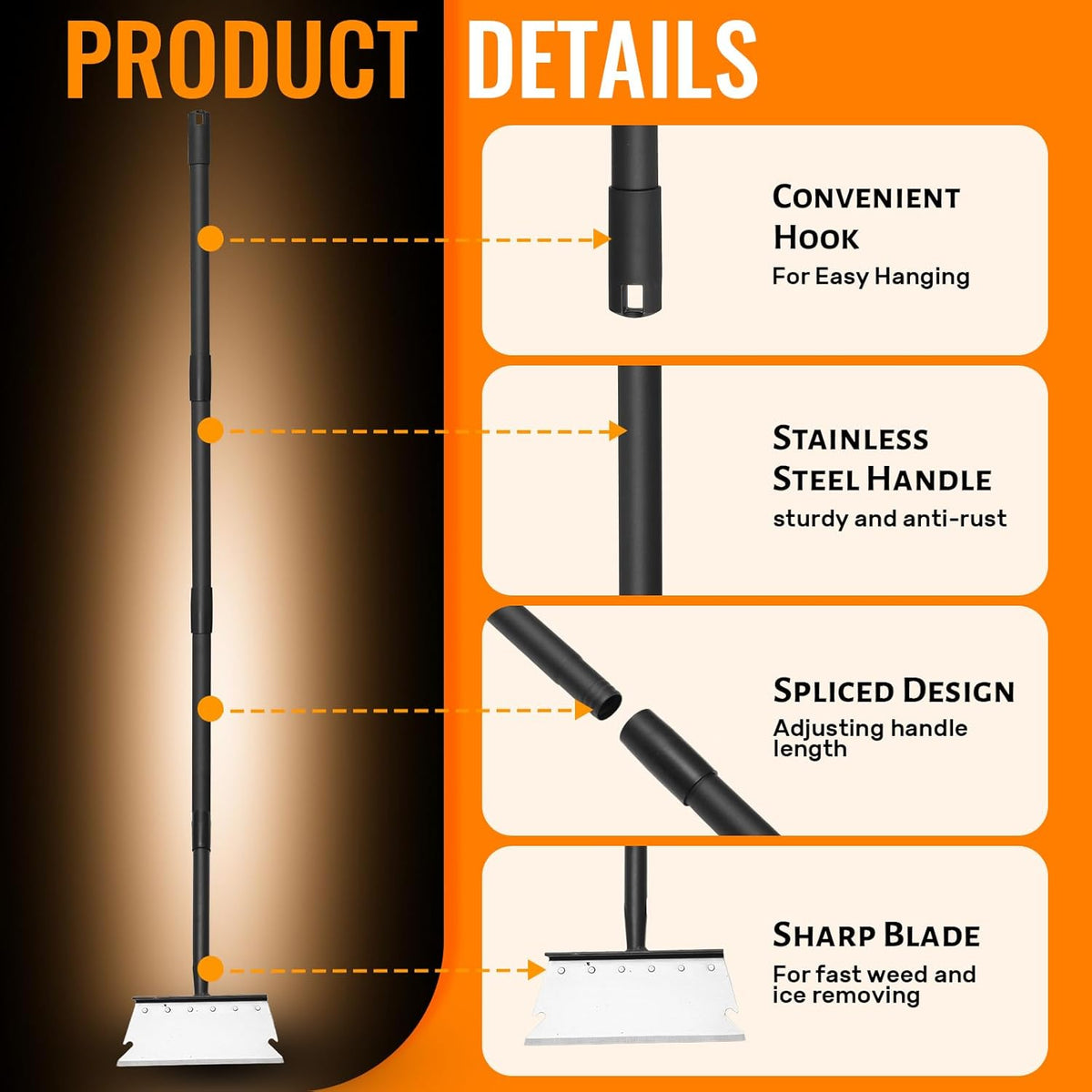 Garden Flat Shovel Scraper, Multifunctional Garden Cleaning Shovel with 59 Inch Long Handle, Heavy