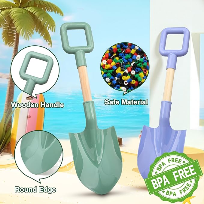 16" Wood Beach Sand Shovel Toys for Kids Adults, Heavy Duty Gardening Tools, Sturdy Spades for