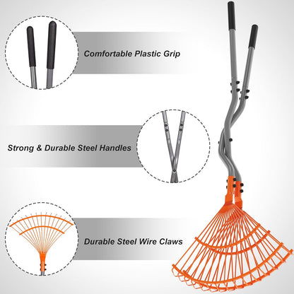 Walensee Leaf Grabber Rake with Long Steel Handle, Heavy Duty Leaf Picker Upper & Garden Claw